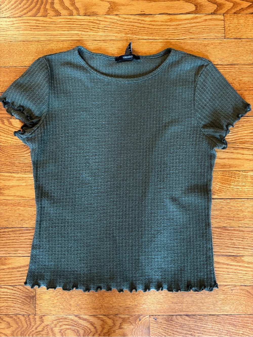 Forever 21 Olive Green Short Sleeve Lettuce-Edge Tee